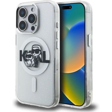 Karl Lagerfeld IML Glitter Karl and Choupette Sketch MagSafe kryt iPhone 15 Pro průhledný